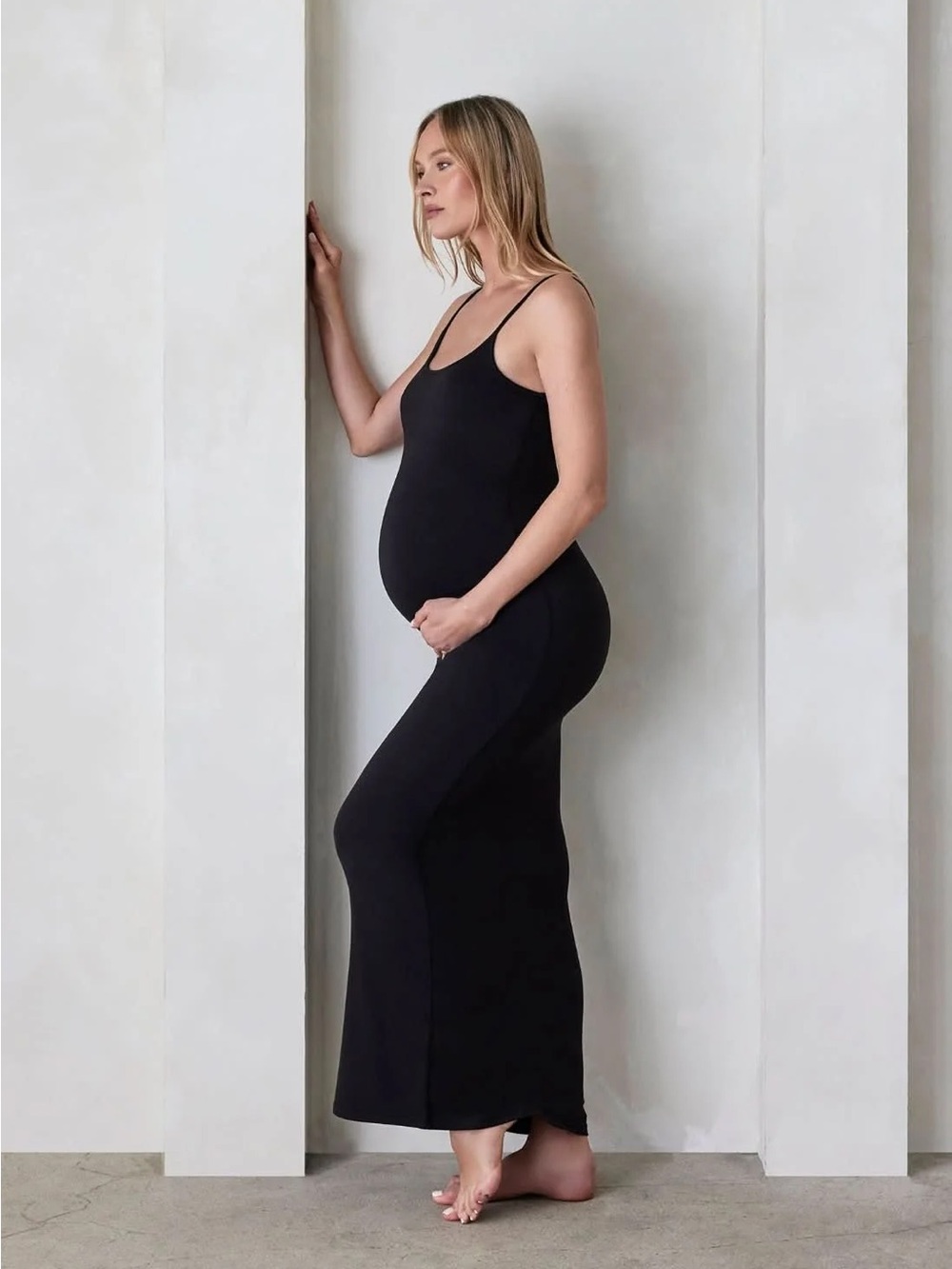 Bumpsuit Jane Maternity Maxi Dress Black Size S Stretchy Scoop Neck
